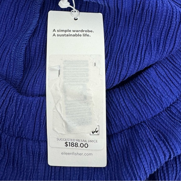 New Eileen Fisher Woven Plisse Wide Leg Ankle Pant Size L Blue $188 - Picture 7 of 15